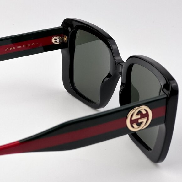 Gucci GG1861S Sunglasses – Black & Green Square Frame with Grey Lenses | Model 0 - Picture 8 of 12